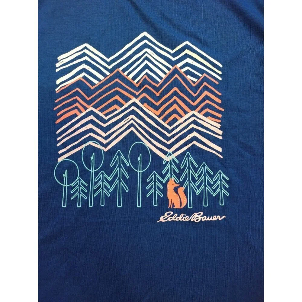 Eddie Bauer Kids Blue Long Sleeve Graphic Shirt Size L (14–16) Excellent
